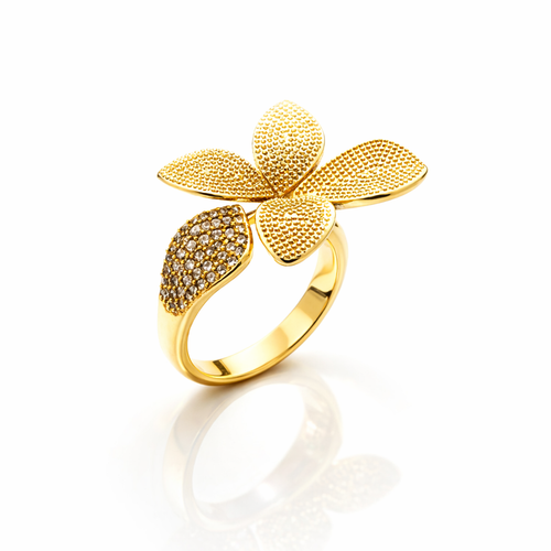 انگشتر نقره زنانه طرح ارکید عیار۹۲۵ با سنگهای زیرکونیا